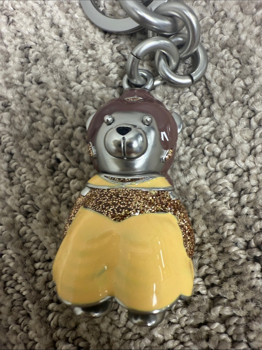 Coach Disney X Princess Belle Bear Keychain in Yellow and Brown with Silver - Picture 7 of 8